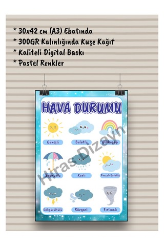 Hiras Dizayn Hava Durumu Eğitici Afiş A3, 30 42 Cm
