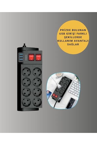 Akım Korumalı 8 Li Priz 3 Usb Li Uzatma Kablosu Isıya Dayanıklı 2 Metre Diğer