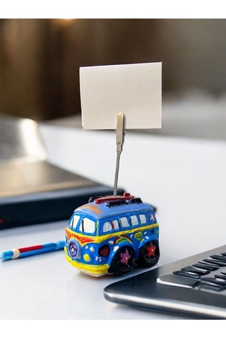 Mavi Çok Desenli Woswos Otobüs Fotoğraf Not Tutucu Ofis Masası Tutacak Hediyelik Çok Renkli