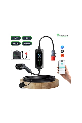 Coswatt Taşınabilir EV Şarj Cihazı CS-P3-16A / 11kW / 8m / Türkçe / 380V AC / Tip-2 / 5x16A CEE / Ev Tipi Dönüştürücü / Çanta