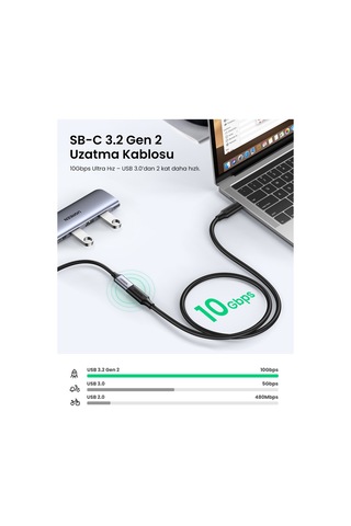 Ugreen Type-c Erkek To Type-c Dişi Uzatma Kablosu 1 Metre, 10387