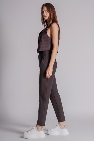 Braccas Kadın Yandan Cepli Arka Cep Fleto Beli Lastikli Ve Pilili Slim Fit Pantolon Kahverengi Kahverengi