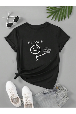 Flood Of Style Unisex Siyah Plz Use It Baskılı Oversize
