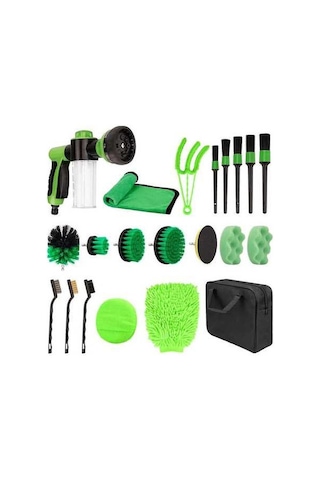 Createtech Yeşil Temizleme Springsun Seti Seti Saklama Parça Matkap Fırça Elektrikli Çantası Araba Alet 21 Sr