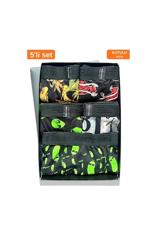 Harry Jons Erkek 5'li Desenli Renkli Pamuklu Premium Paket Boxer Desenli-3 Desenli-3
