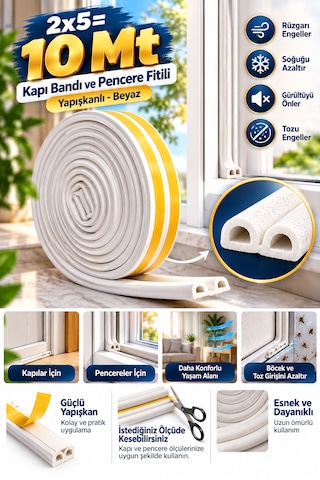 Kapı Bantı Ve Pencere Fitili Bandı Yapışkanlı Beyaz 2 x 5 M