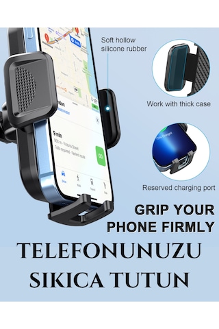 Vakumlu Araç İçi Telefon Tutucu Cam & Torpido Uyumu, 360 Ayarlanabilir Siyah