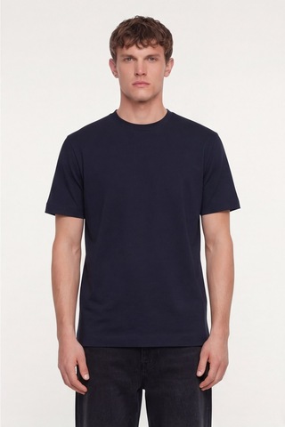 Sabri Özel Erkek Lacivert Normal Kesim Regular FitPamuk Dokuma Bisiklet Yaka Basic T-shirt