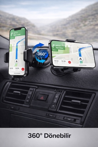 Vantuzlu Araç İçi Telefon Tutucu Ayarlanabilir Uzatmalı Kol 360 Döner Cam & Torpido Uyumlu Siyah