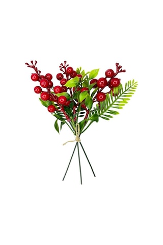 Yapay Çiçek Kokina 3 Dal lı Demet 20*15cm Yılbaşı Çiçeği Red Berr
