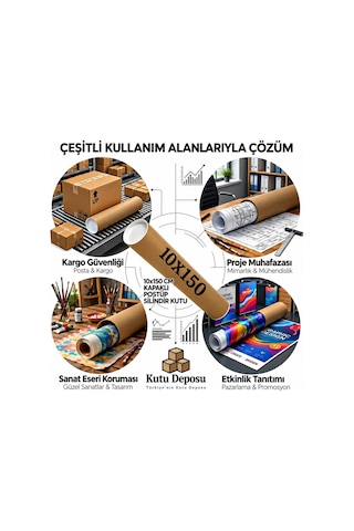 10x150 Cm Kapaklı Silindir Postüp Rulo Gönderi Kutusu 1 Adet