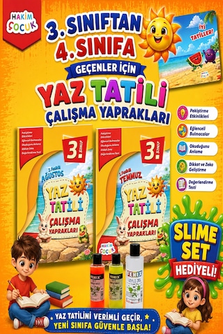 Hakim Çocuk 3.sınıftan 4.sınıfa Geçenler İçin Yaz Tatili Çalışma Yaprakları Slime Set Hediyeli