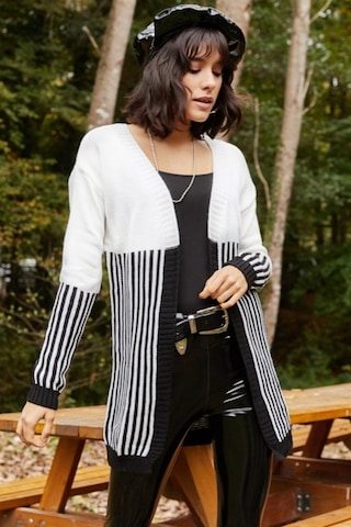 Aqe Fashion Kadın Çizgi Detaylı Ekru Hırka Ekru