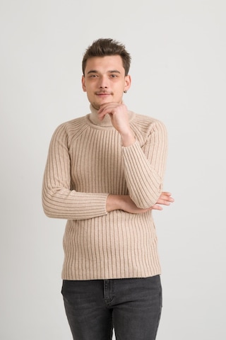 Slim Fit Çizgili Tam Balıkçı Pamuklu Kalın Triko Erkek Kazak 001
