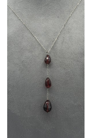Doğan Diamond 925 Ayar Gümüş Rodium Kaplama 7 Ct Yarı Değerli Granat Taşlı Kolye