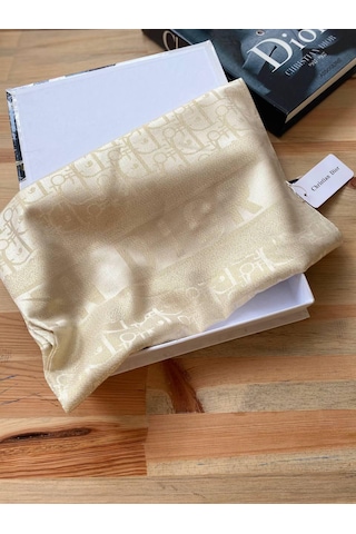 Miorel Scarfs Cd Desen Kaşmir İpek Şal Scarfs Cashmere Shawl Hijab Yeni Sezon Krem