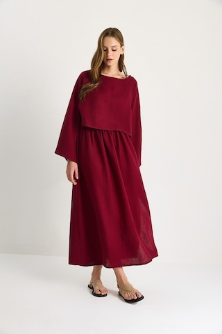 Shade Kadın Yarasa Kol Crop Yırtmaç Detay Etek Müslin Takım 9280-1 60283504 - Bordo