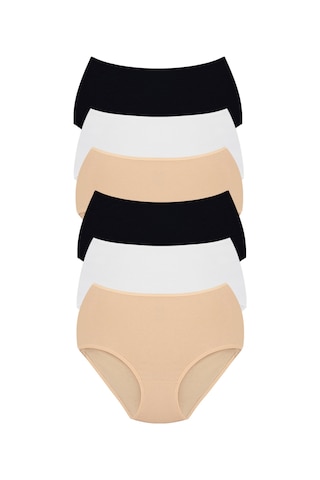 Kadın Pamuklu Likralı Yüksel Bel Külot Renkli 6'lı Paket Beyaz - Siyah - Ten