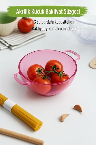 Akrilik Pembe Mini Pirinç Süzgeçi & Bakliyat Süzgeçi 3 Su Bardağı Ölçülü Çok Renkli