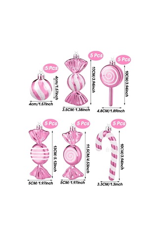 Geeksen 30 Parça Plastik Noel Şeker Süs Seti Pembe-beyaz: Nane Şekeri, Asa Şekeri, Çubuk Şeker Figürleri