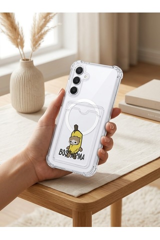 Hepsi Samsung Galaxy Uyumlu A17 Boş Yapma Muz Detaylı Kart Bölmeli Şeffaf Telefon Kılıfı Najmaddin Çok Renkli