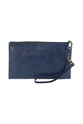 Shidai888 Retro Deri Debriyaj Fermuarlı Zarf Çanta Koyu Mavi