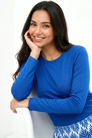 Aura Collections Kadın Desenli Bambu Viskon Uzun Kollu Soft Örme Mevsimlik Pijama Takımı Mavi