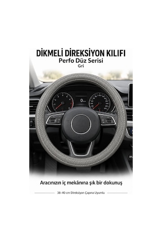 Trobus Peugeot Rifter 2024 Ve Sonrası Uyumlu Dikmeli Direksiyon Kılıfı Perfo Düz Delikli Deri Gri
