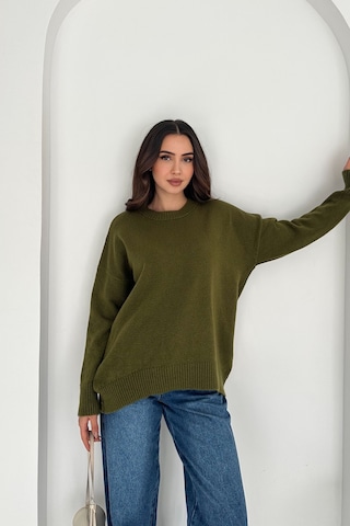 Femelle Kadın Haki Standart Beden Oversize Basic Triko Kazak - 357bnd