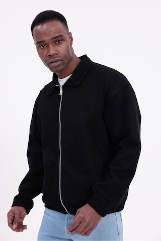 Freemen Erkek Basic Gabardin Kumaş Fermuarlı Oversize Mevsimlik Polo Yaka Ceket Siyah