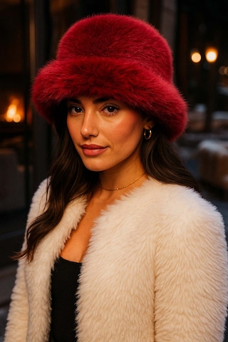 Kadın Peluş Bucket Kalpak Şapka 1143 Rkş-14 Bordo Bordo