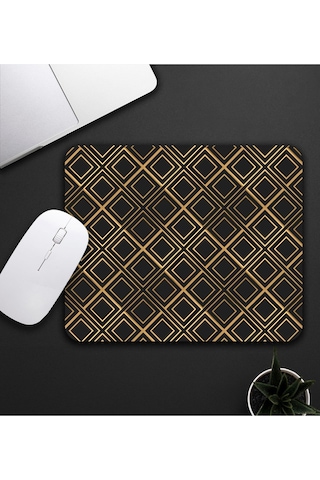 Kareli Kupa & Siyah-gold Renk Kareli Mouse Pad 23x19cm Fare Altlığı Kaydırmaz Taban De583 Ofis Hediy Mousepad