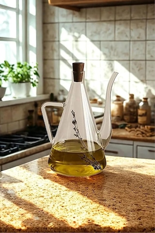 Oilsy Borosilikat Cam Akasya Kapaklı Yağlık/yağdanlık Isıya Dayanıklı Cam Yağ Şişesi 500 Ml 2'li-bambu Yağdanlık Altlığı Hediyeli Çok Renkli