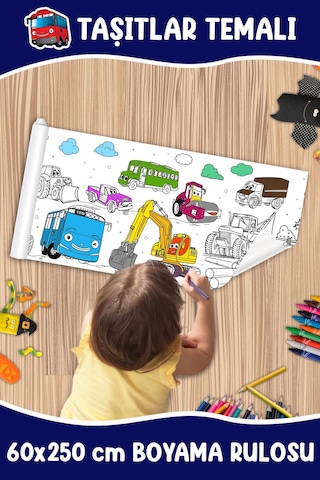 Melolisa Büyük Taşıtlar Temalı Dev Boyama Rulosu 60x250 Cm