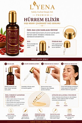 Lyena Premium Hürrem Elixir Goji Berry Yağı Yüz Bakım Serumu 50 Ml Hızlı Emilim Yağlı His Bırakmayan Serum