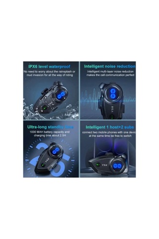 Y5x Rgb Işıklı Intercom 5 Kişi Bağlantılı 1000mah Motosiklet Bluetooth Kulaklık Seti 07190738
