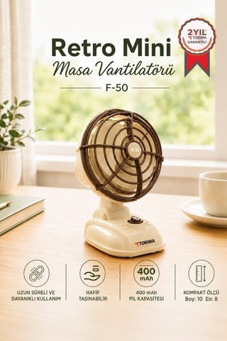 Delux Serisi Şarjlı Masaüstü Vantilatör F50 Beyaz Elektronik Masa Fanı Fan Çeşidi