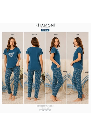 Pijamoni Kısa Kollu Uzun Altlı Kadın Pijama Takımı Yumuşak Kumaş & Şık Tasarım Mavi Pijamoni Kısa Kollu Uzun Altlı Kadın Pijama Takımı Yumuşak Kumaş & Şık Tasarım Mavi