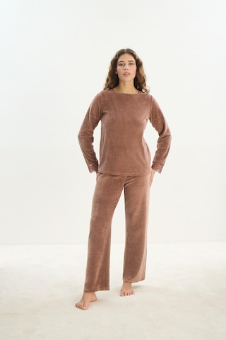 Kadın Uzun Kol Kadife Kahve Pijama Takım C3t9n1o61 001