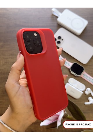 Apple iPhone 13 Pro Max Uyumlu Kamera Korumalı Darbeye Dayanıklı Renk Atmayan Keep Silikon Kılıf Kırmızı