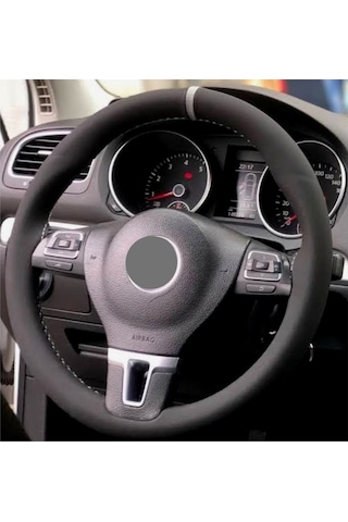 Opel Corsa D Uyumlu Alkantara Nubuk Dikmeli Direksiyon Kılıfı Gri Yüzüklü