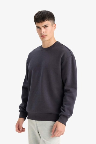 Defacto Relax Fit Bisiklet Yaka Kalın İçi Yumuşak Tüylü Basic Düz Sweatshirt T5139az25auar138 Antrasit