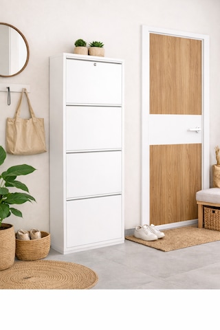 Avenza Living Kilitli 4 Kapaklı Metal Ayakkabılık - Beyaz Beyaz