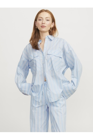 Jack & Jones Kadın Çizgili Gömlek - Ava - 12269669 Cashmere Blue Mavi