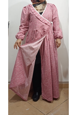 Pembe Ve Gri Çiçekli Namaz Elbisesi Pembe Çiçekli