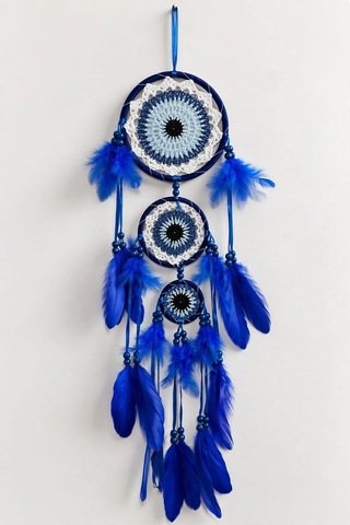 Motifli Düş Kapanı Rüya Kapanı Dream Catcher Mavi Tüylü Bohem Duvar Süsü Bohem El Yapımı Düş Kapanı