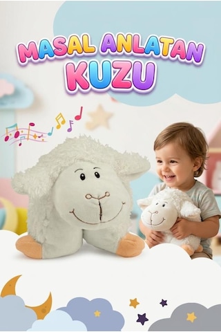 Küçük Masal Anlatan Yastık Kuzucuk Pilli Sesli 4 Masal 4 Ninni Anlatan Uyku Arkadaşı Oyuncak Peluş