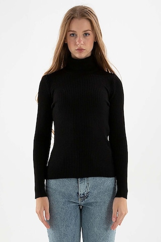 Fashion Friends Kadın Fitilli Balıkçı Yaka Kazak 23k0288k1 Siyah