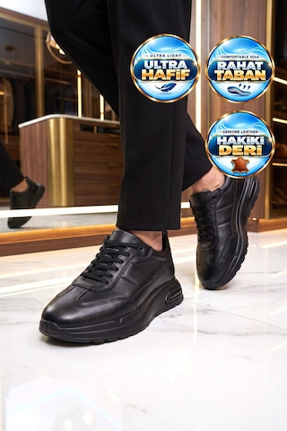 Komcero Kauçuk Tabanlı Bağcıklı Sneaker Siyah Hakiki Deri Erkek Casual Ayakkabı Hz1774-0337