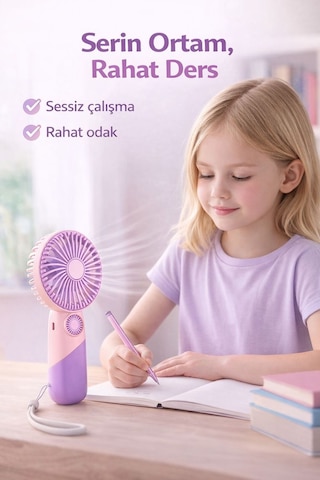 Taşınabilir Mini El Fanı Şarjlı 3 Kademeli Usb Fan Sessiz Güçlü Rüzgar Vantilatör